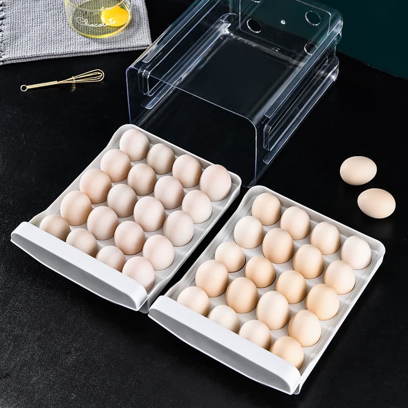 2-Tier Drawer-Style Egg Storage Container - 40-Cell Clear Pet Refrigerator Organizer (Stackable Egg Tray Freshness Protection)