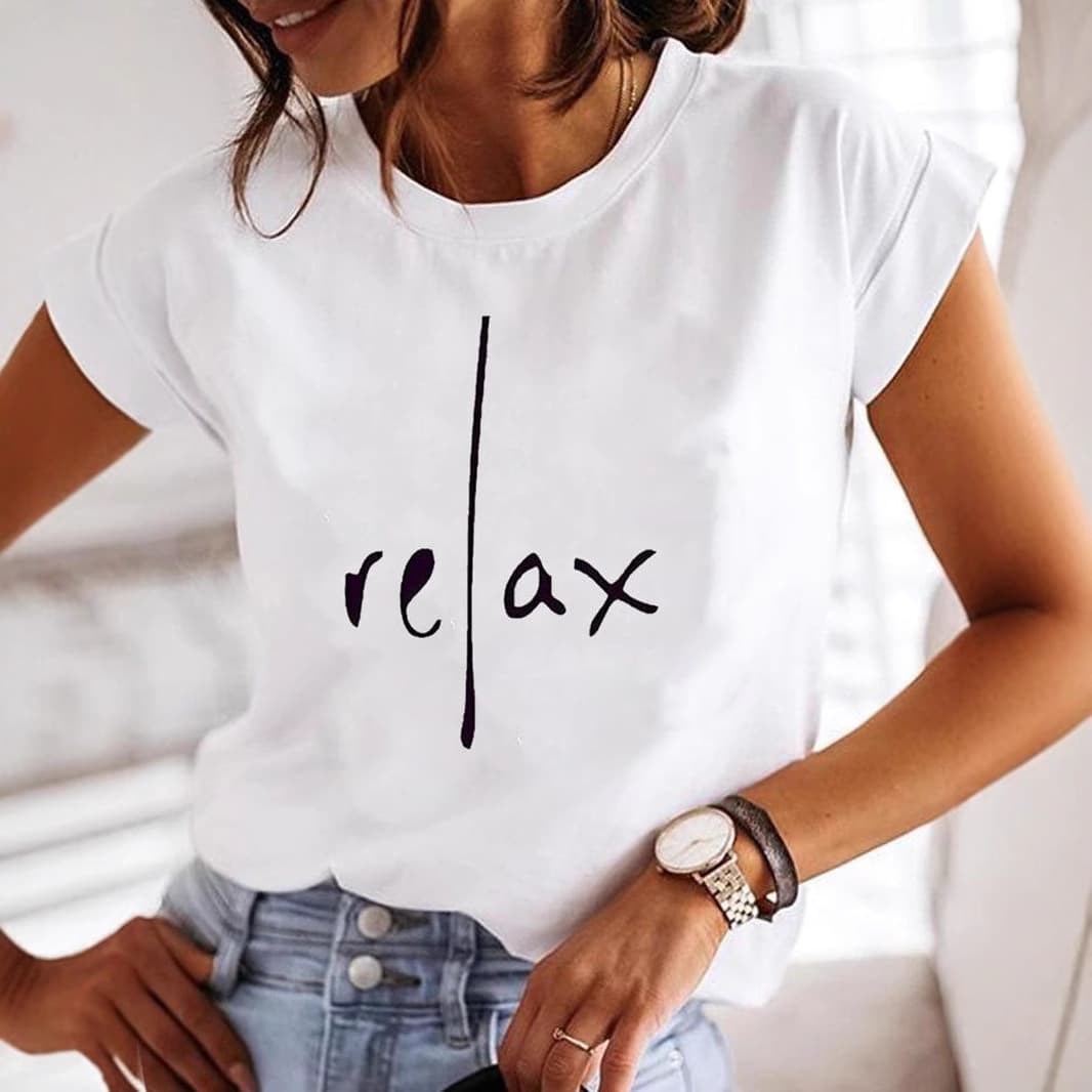 Women's Clothing Women's Spring And Summer Casual Tops Relax Letter Print Round Neck Short Sleeve T Shirt