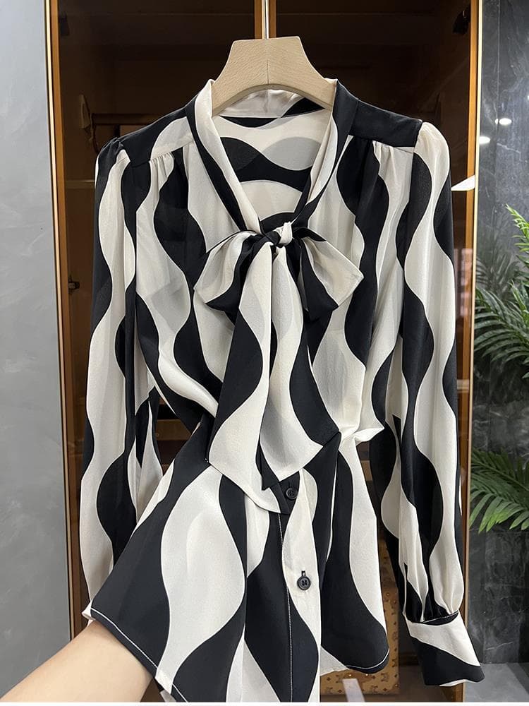 Women's fashion mulberry silk long sleeve shirt top