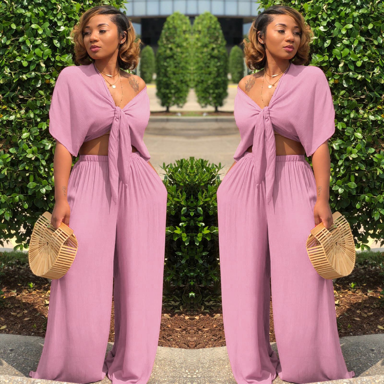 Women's Clothing deep V wide-leg pants two-piece nightclub suit