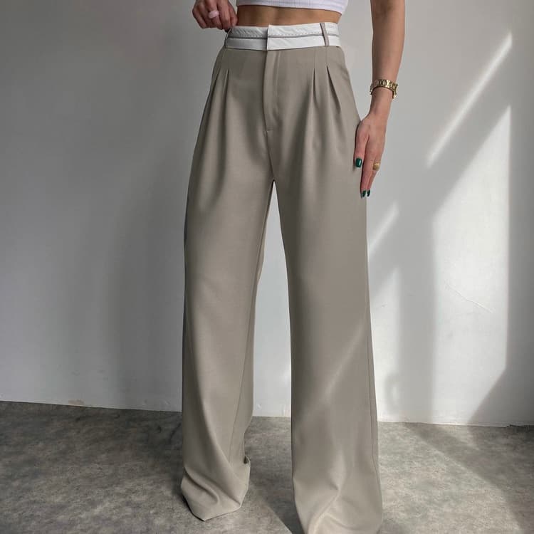Women's Spring New Solid Color Fashion Slim Casual Pants Niche Design Mopping Suit Pants
