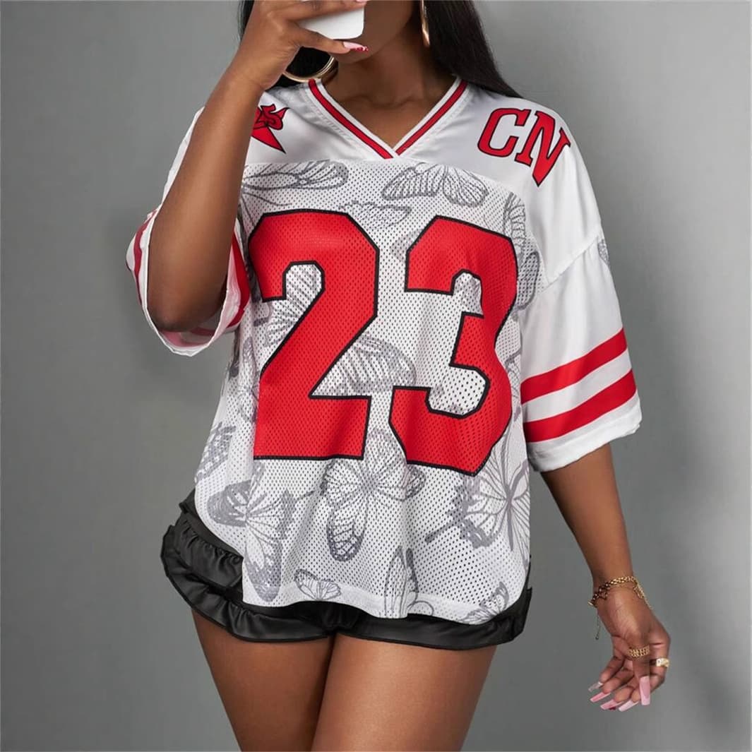 Women's Clothing Summer New Women's Clothing Fashion Trend Leisure Loose Printed Hollow T Shirt Short Sleeve