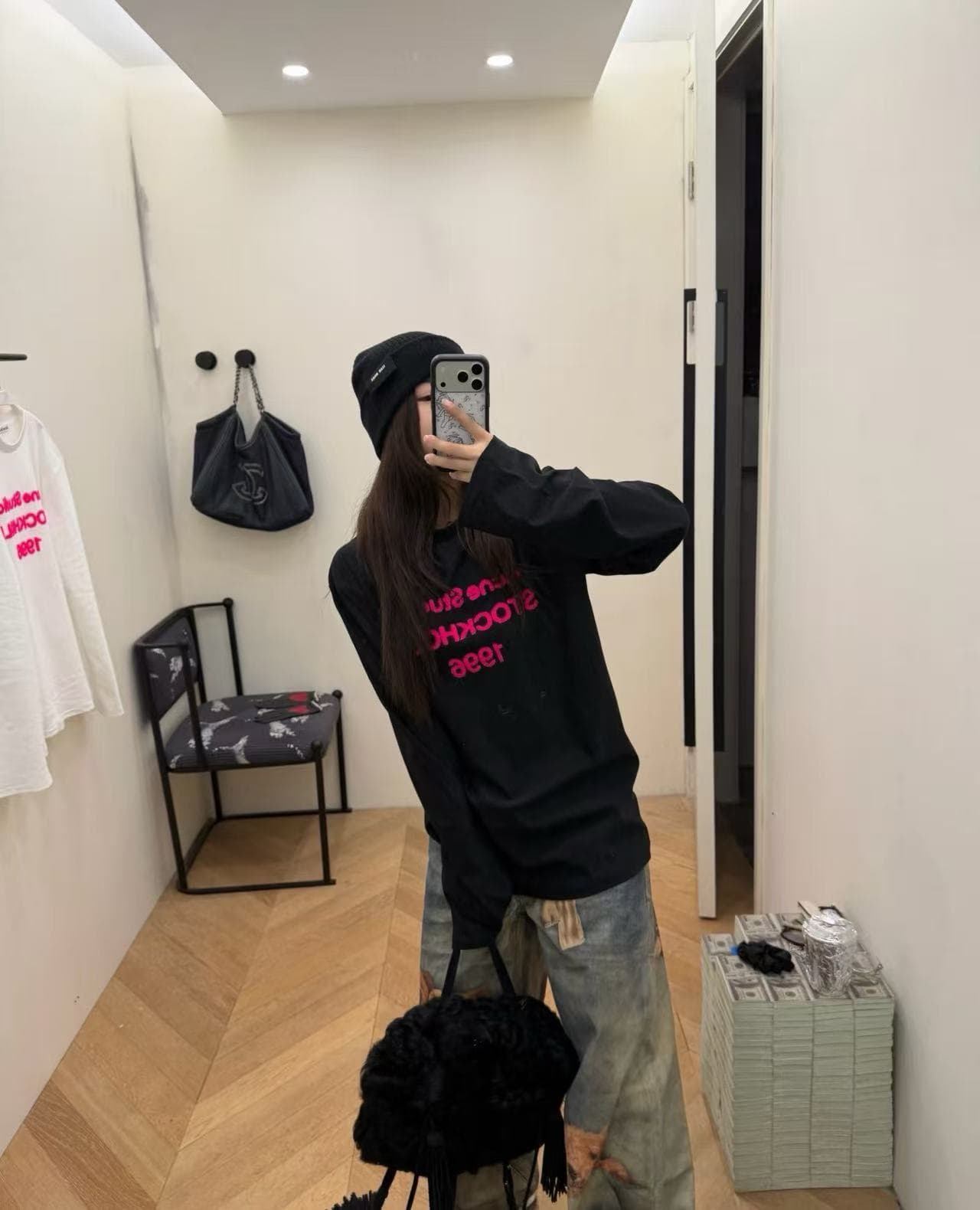 Version correcte du nouveau modèle 26, lettre avec impression du chiffre 1996, t-shirt ample à manches longues en coton-lin vieilli