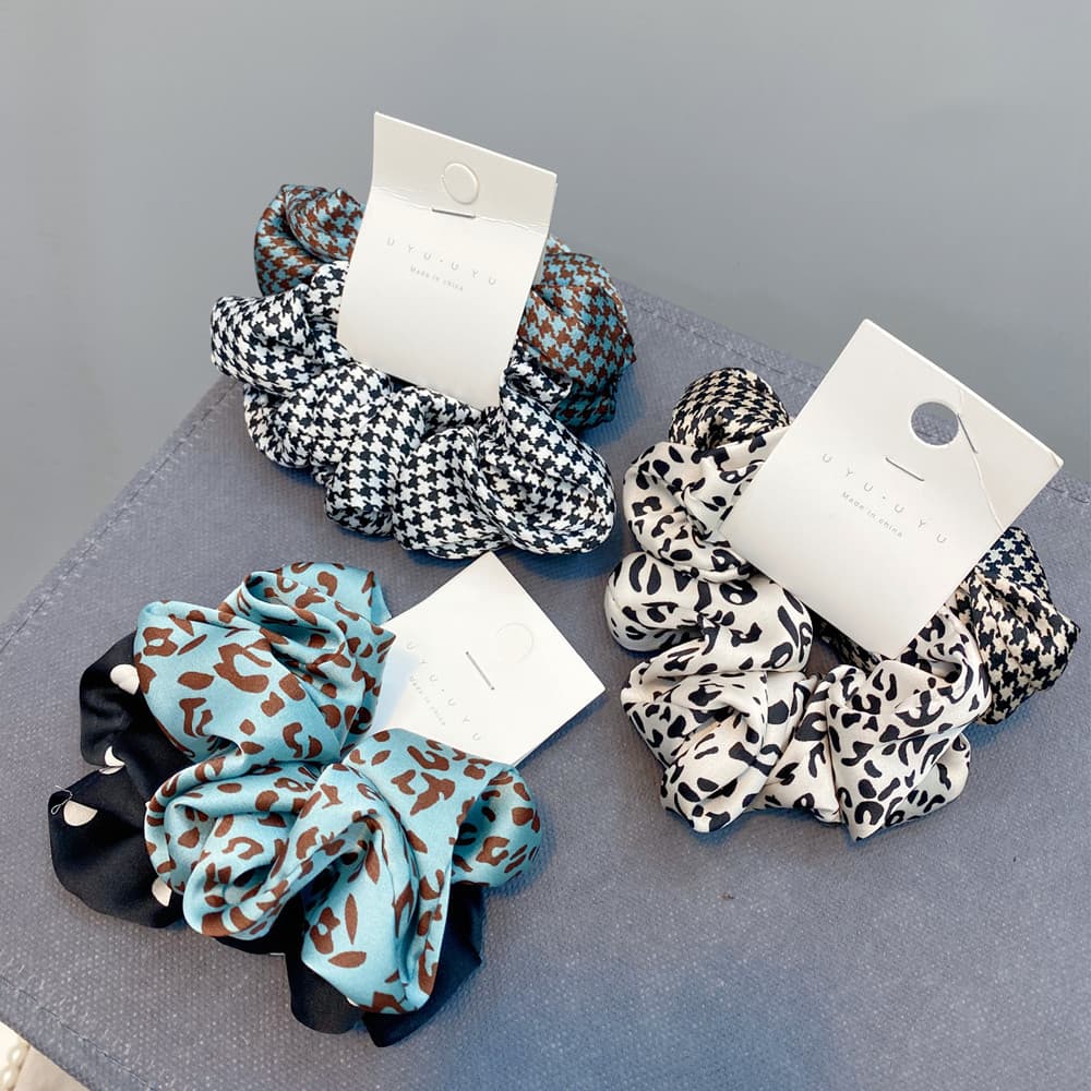 C165 Korea Dongdaemun new houndstooth large intestine hairband Korean version leopard print trendy color elastic rubber band headband