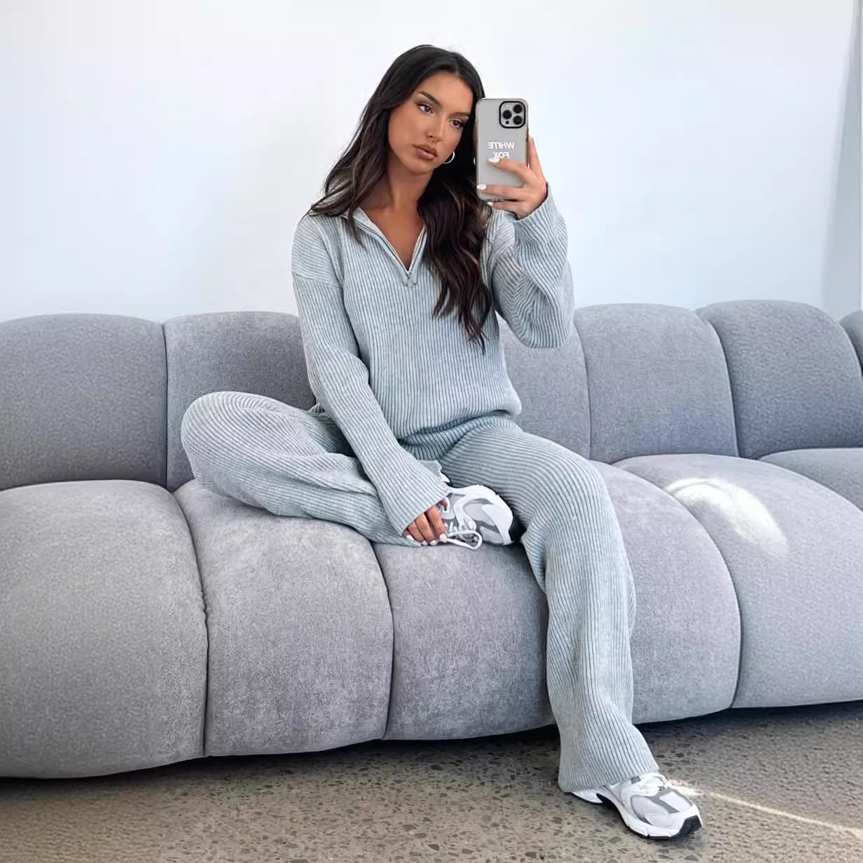Women's Clothing 2024 autumn and winter new products two piece casual comfortable lapel long sleeved sweater knitted suit