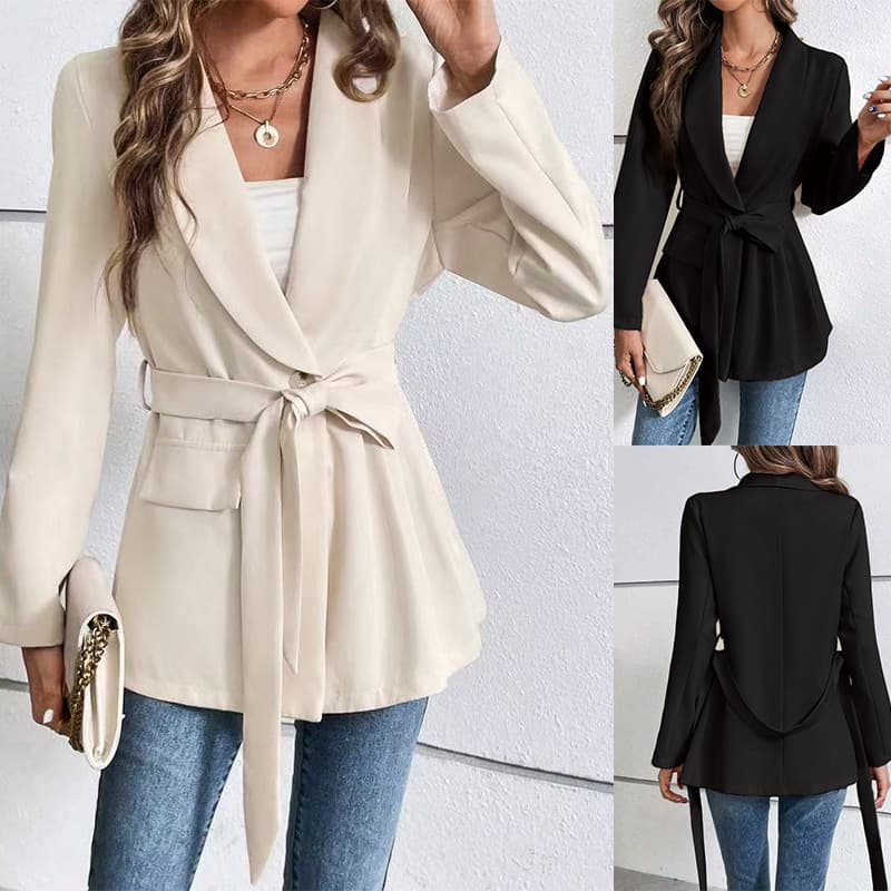 European And American Spring And Summer Slim Fashion Lace Solid Color Long Sleeved Suit Jacket