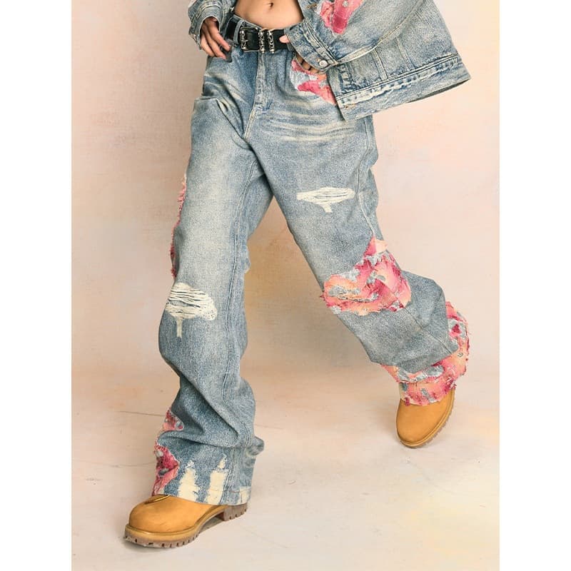 ​​Patchwork Jeans For Women – Trendy Wide-Leg Denim Pants With Relaxed Fit & Unique Design​​ Flattering High Waist​​