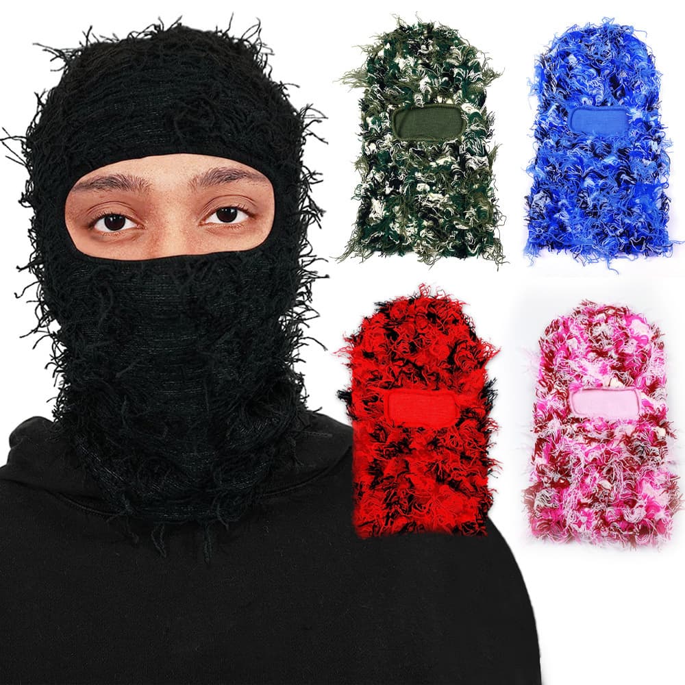 Hot Selling Distressed Knitted Hood Jungle Camouflage Personality Funny Ski Warm Mask Integrated Hat