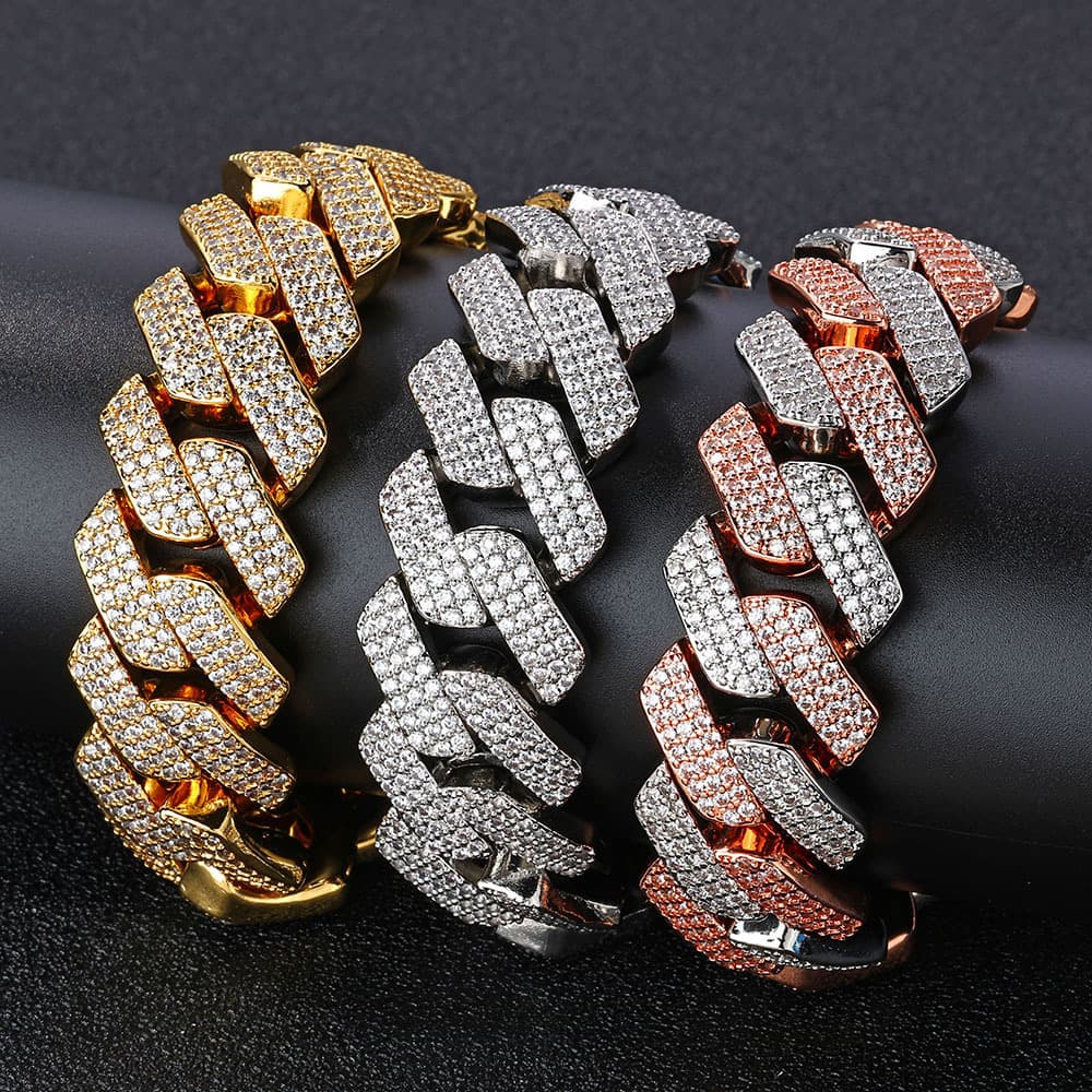 Men's Cuban Link Bracelet 20mm Width With Flip Lock & Triple Row Zircon Stones, Hip Hop Jewelry For Men And Women Men's Bracelet Jewelry
