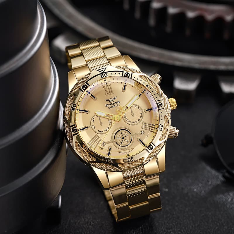 Men's Watches New Business Casual Fashion Large Dial Alloy Steel Band Blue Light Three Eye Men's Quartz Watch