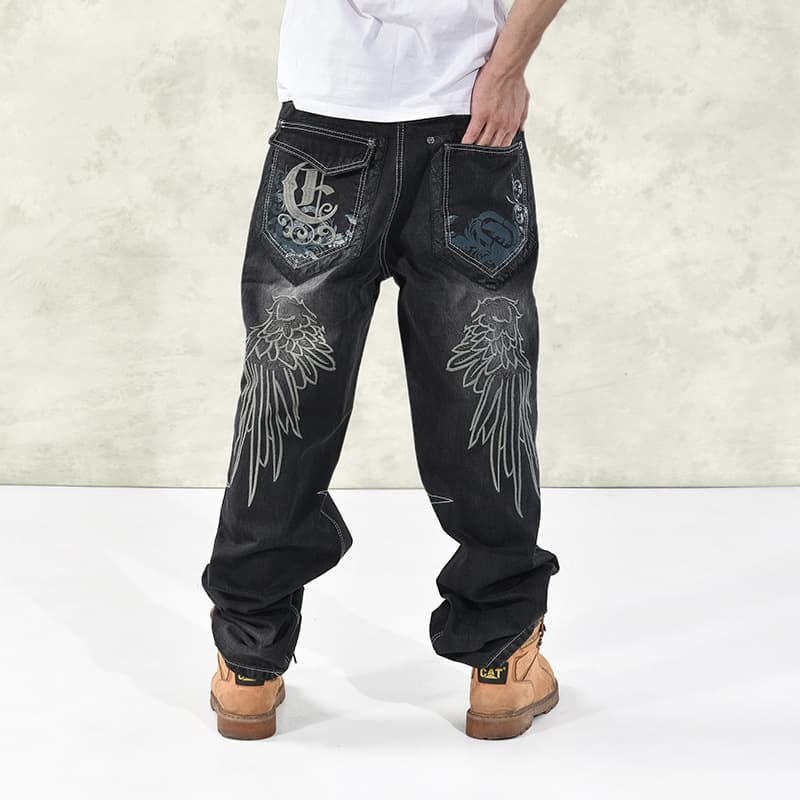 Men's Clothing Autumn And Winter New Large Embroidery Large Size Foreign Trade Loose Plus Fat Plus Hip Hop Trend Fat Guy Skateboard Pants
