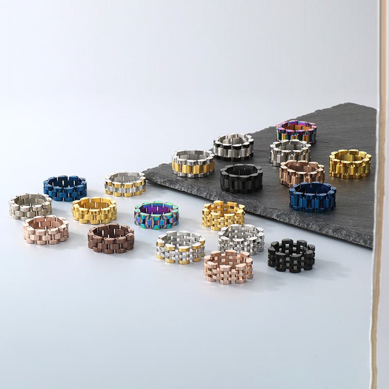 Bagues pour hommes style hip-hop, bracelet de montre simple 8/9/10 mm, chaîne de montre en acier inoxydable, bague pour hommes et femmes