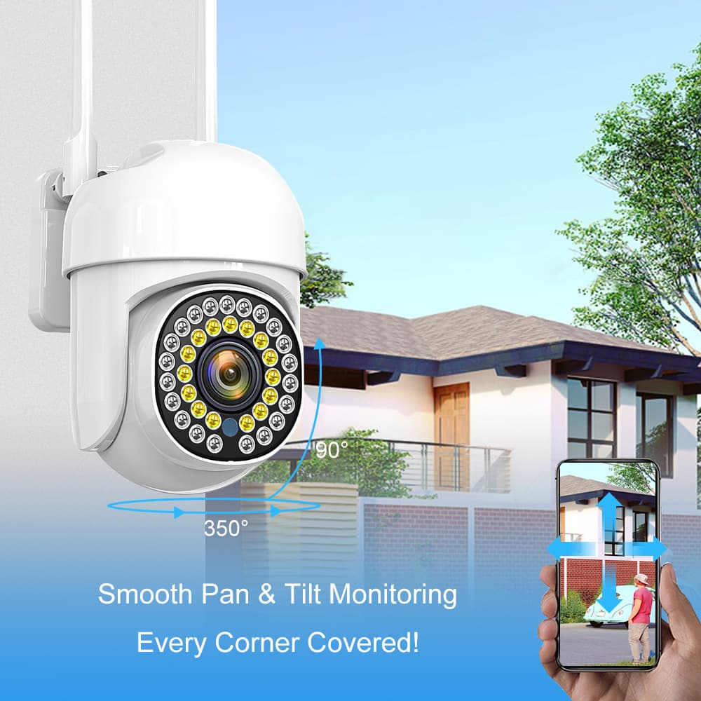 ​Outdoor WiFi PTZ Security Camera - 1080P HD 360° Rotation Motion Detection (Weatherproof Two-Way Audio)​