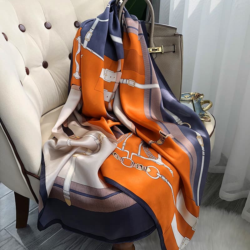 New simulation silk printed scarf, versatile for women's temperament, shading beach towel, ethnic style sun protection