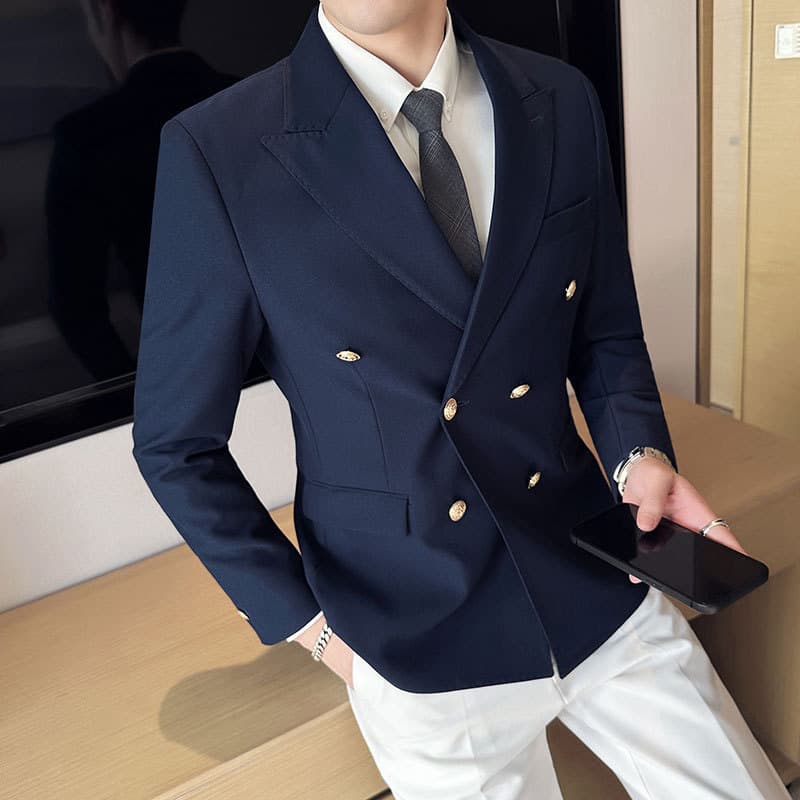 Men's Clothing Men's Slim Fit Double Breasted Gold Suit Jacket Peak Lapel Single Blazer For Formal & Casual