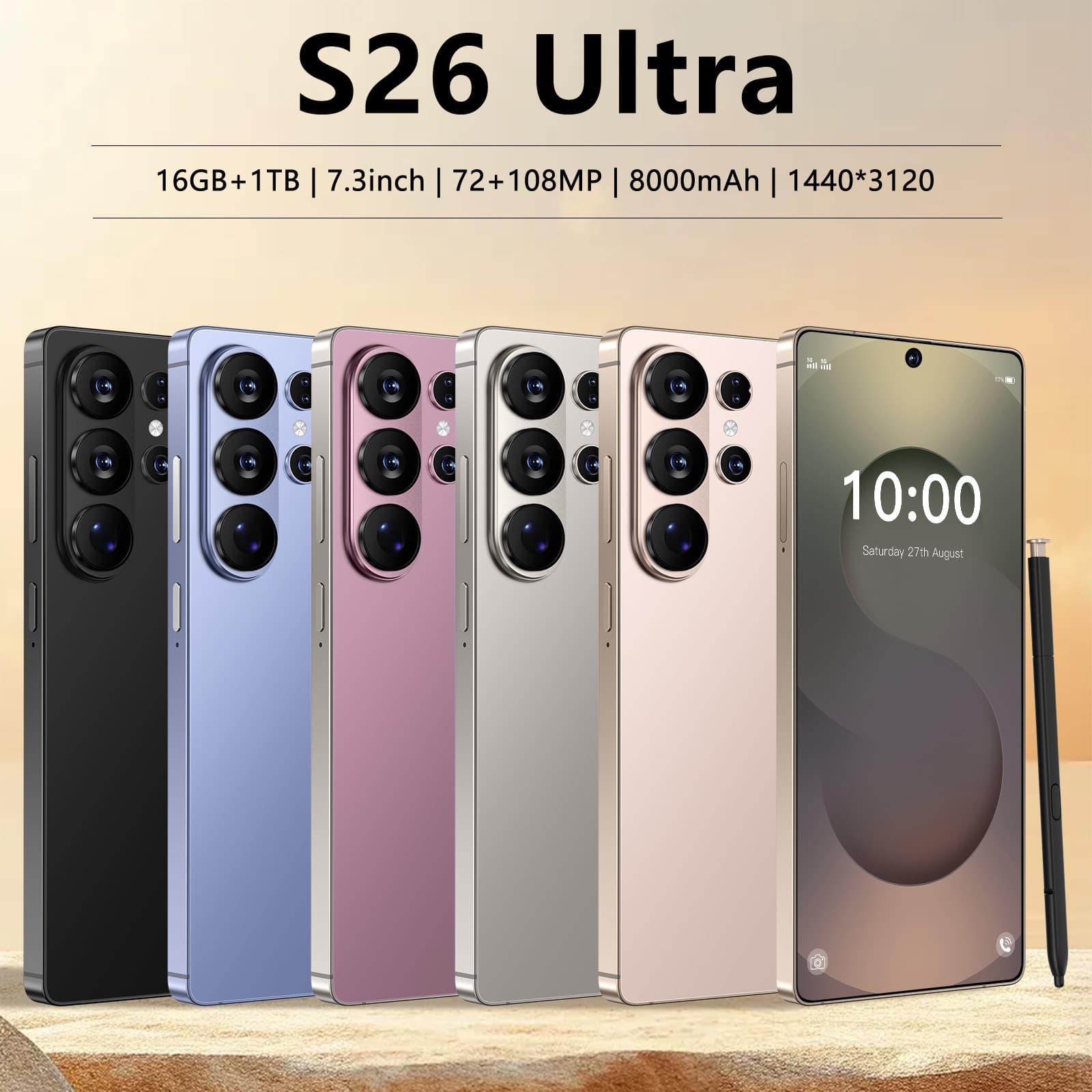 2026 New S26 Ultra 7.3inch Large Screen SmartPhone,16+1TB Four Core ,Global Communication ,Dual Card+TF Card,70+108MP ,8000Ah ,Android 15