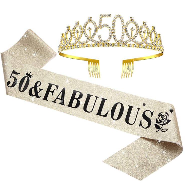Number 40 50 60 Birthday Crown Rose Flower Etiquette Belt Set Rhinestone Headband Belt Queen Party Supplies