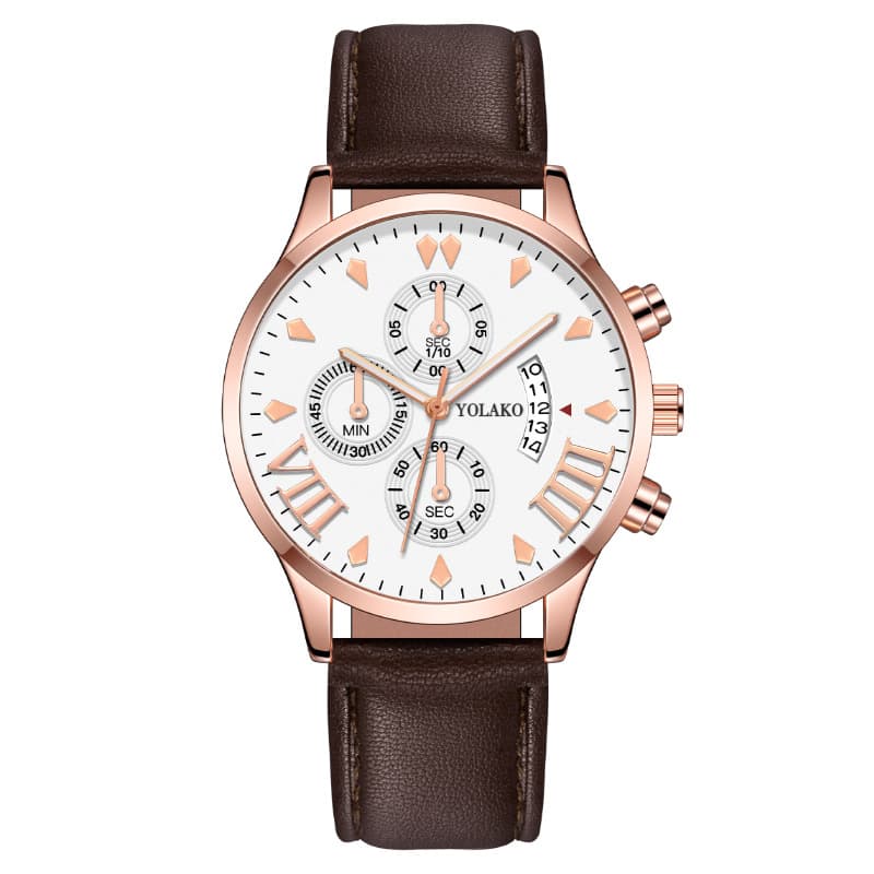 fashion three-eye calendar men's watch men's watch belt quartz watch