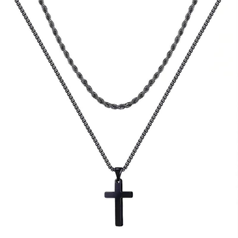 Chaîne torsadée en acier inoxydable, chaîne en os de serpent, chaîne cubaine, pendentif double croix, bijoux, collier en acier titane