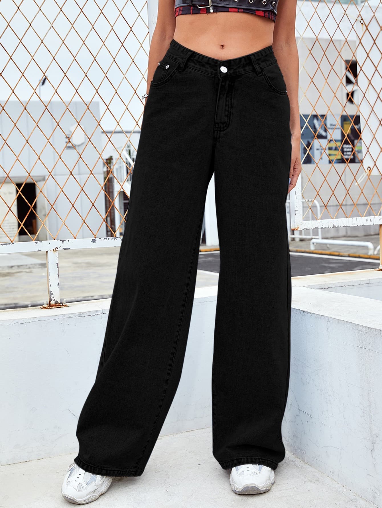Vêtements pour femmes Jeans taille haute pour femmes Couleur claire Délavé Ample Jambe large Grande taille Pantalon droit