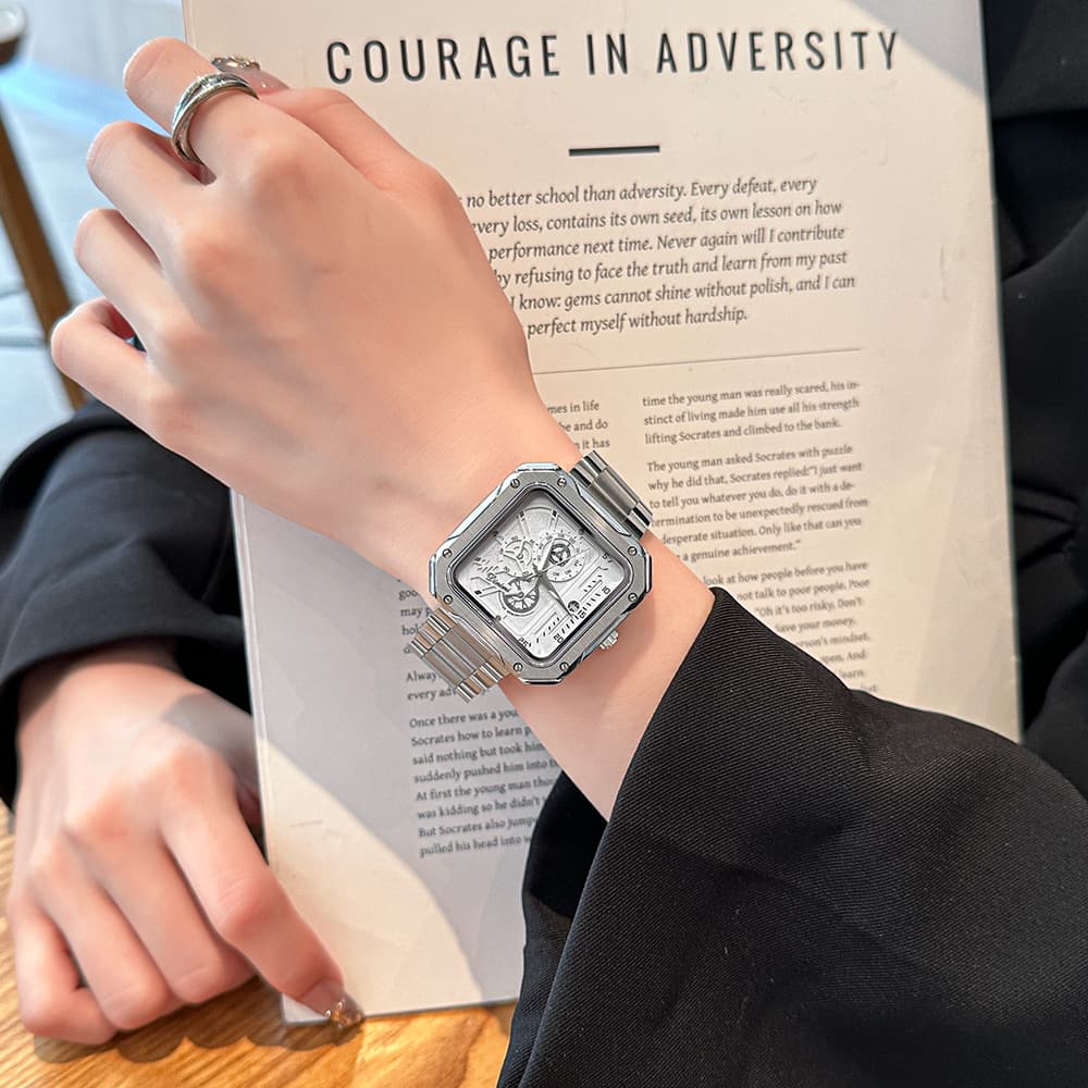 Women's Watches Classic Steel Band Watch Fashion Cool Square Watch Senior Couple Watch