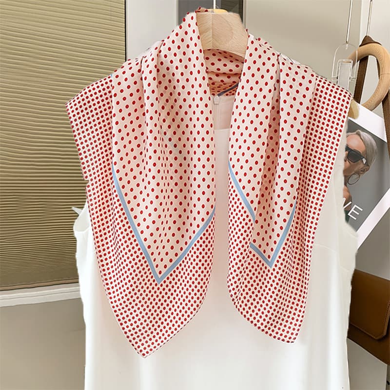 Long Strip Summer Polka Dot Square 70cm Silk Women's Small Neck High-end Feel Outerwear Scarf