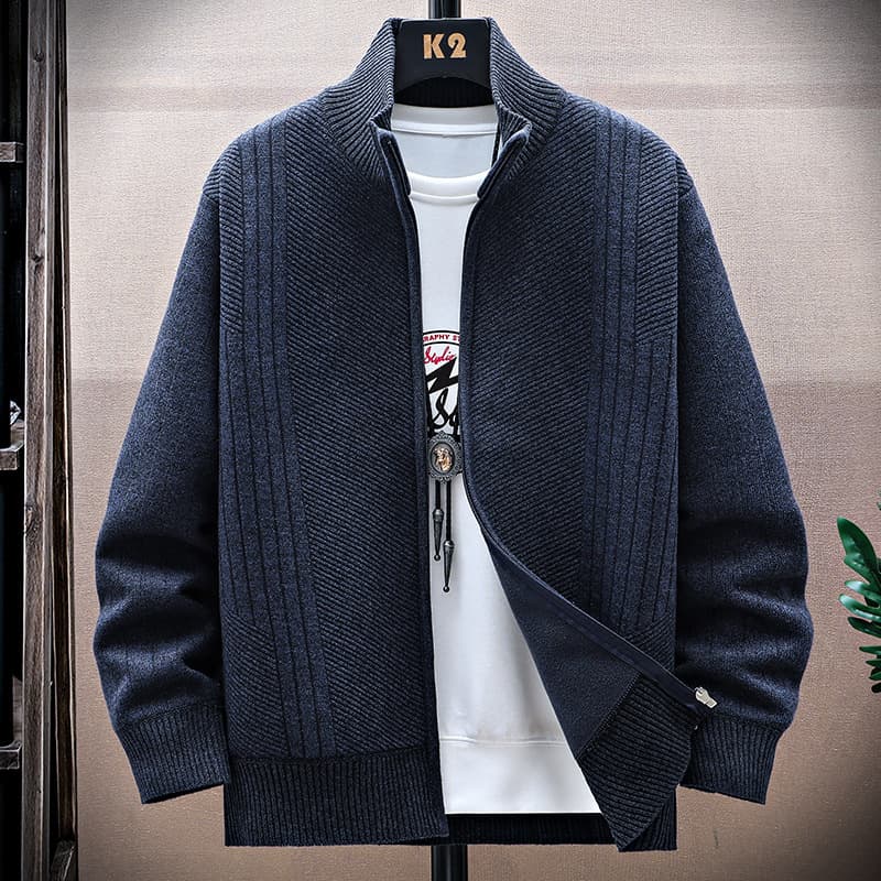 Men's Velvet-Touch Cardigan – Stand Collar, Warm & Stylish (Beige/Black-Gray/Blue-Gray, Sizes M-4XL)