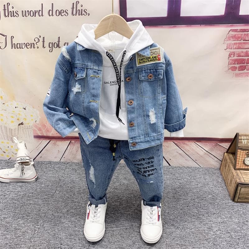 Mother&Kids Boys And Children Handsome Denim Three-Piece Set 4 Baby Clothes