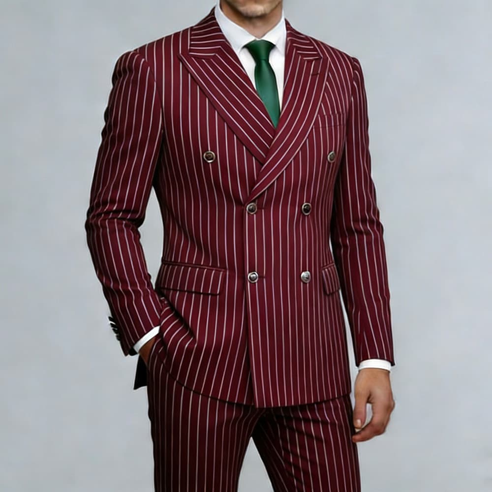 Men's Slim Fit Double-Breasted Stripe Suit Set - Modern Business & Wedding Blazer With Side Vents, Acetate Blend​