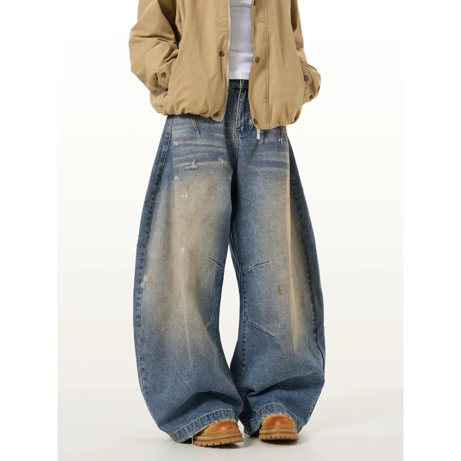 Vintage Washed Blue Relaxed Fit Jeans For Men – Baggy Streetwear Denim Pants With Stacked Hem (S-3xl, Classic Blue)