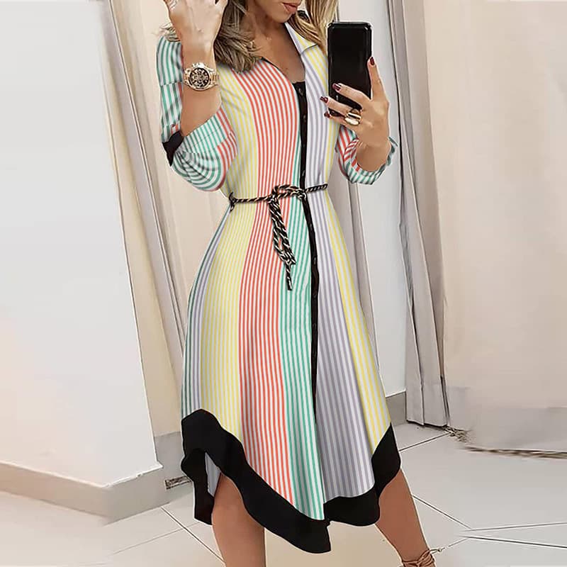 Women's Stylish Commuter V-neck Lace-up Long-sleeved Dress