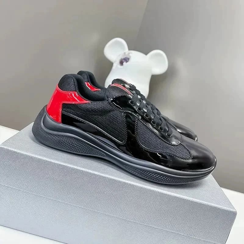 Chaussures de course polyvalentes à tête ronde pour domicile de l'Americas Cup, semelle plate véritable, cuir laqué de haute qualité