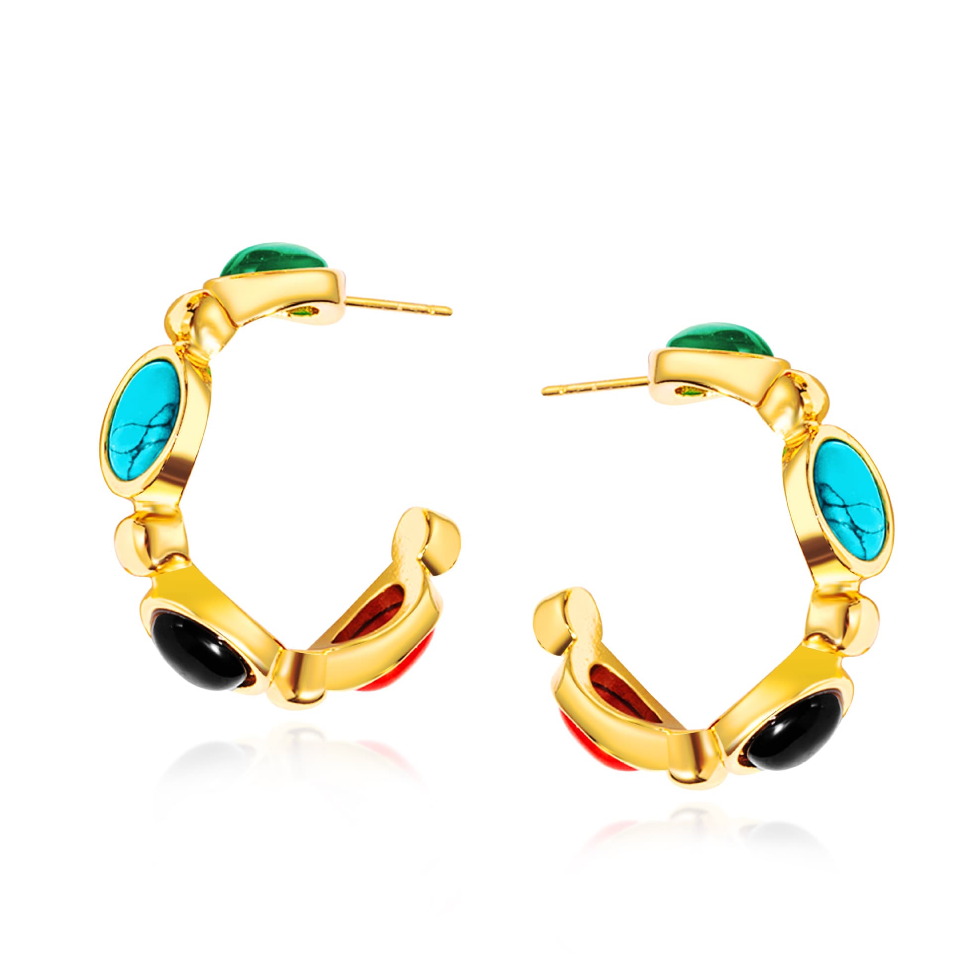 Women's Jewelry C Shaped Inlaid Multi Color Agate Earrings, Titanium Steel, High End Personality Design Popular Stainless Steel Boutique Earrings