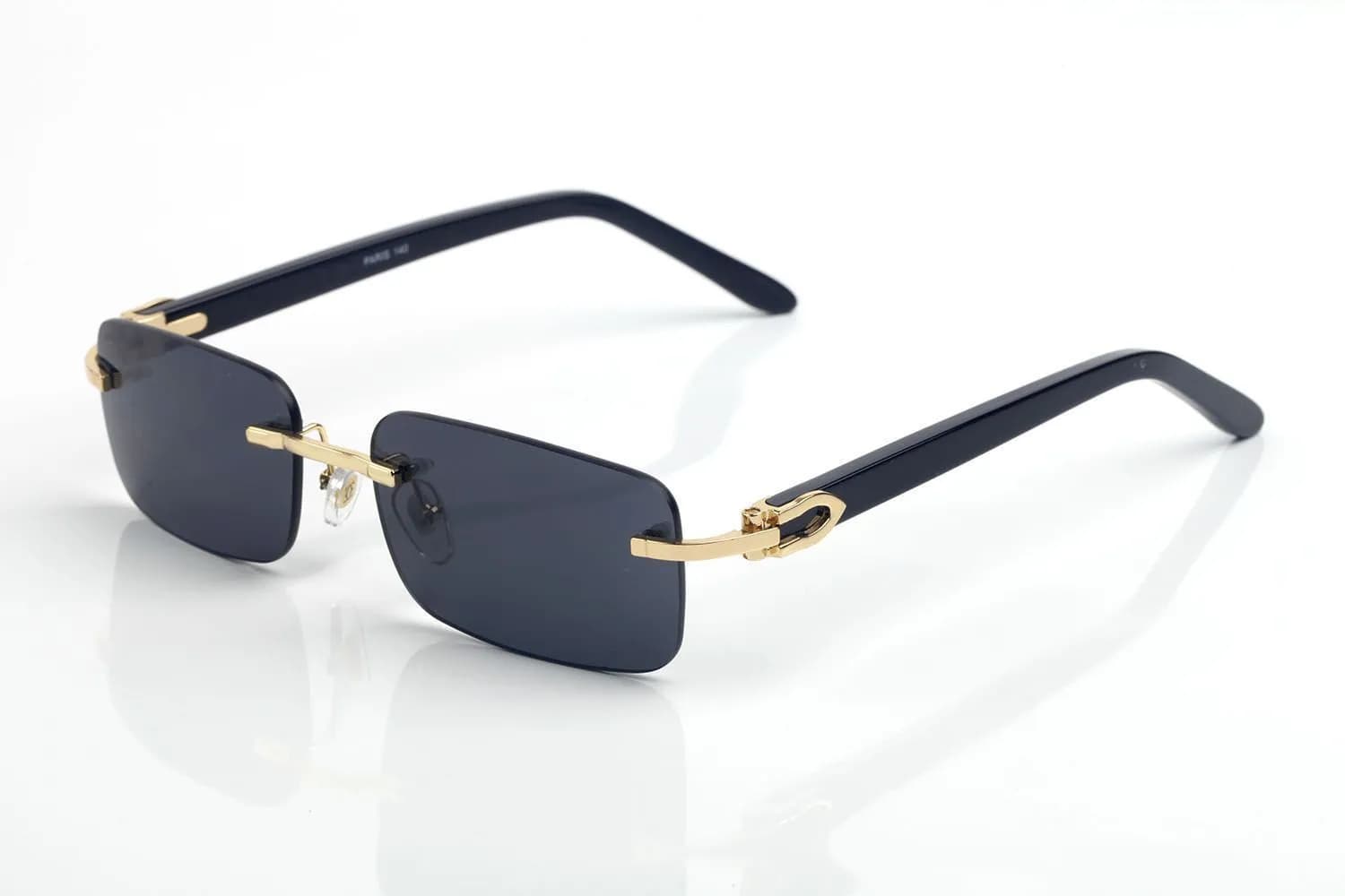 Designer Sunglasses Woman Transparent Polarized Rectangular Buffalo Glasses UV400 Rimless Fashion Sport Gold Metal Tea