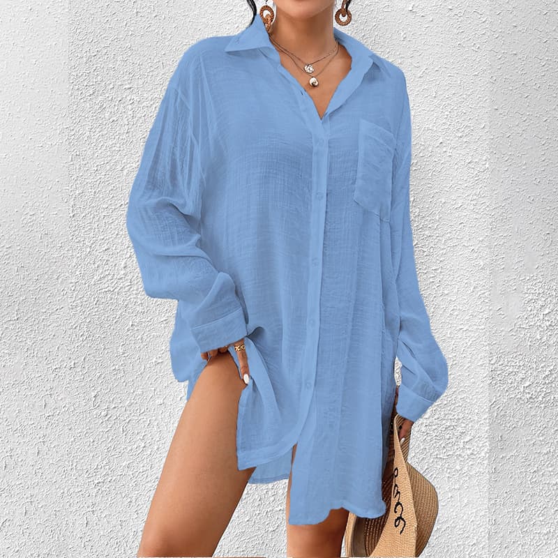Women's Clothing Bamboo Cotton Shirt Style Sun Protection Shirt Beach Cover Up Holiday Bikini Swimsuit Outerwear