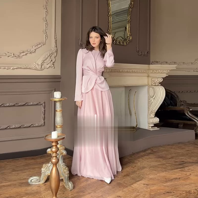 Women's Clothing Elegant Irregular Splicing Long Sleeved Dress