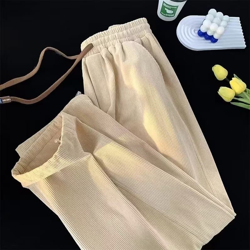 Men's Clothing Fashion Ice Silk Apricot Textured Sports Pants Thin Straight Wide Leg Pants High Street Drape Casual Pants