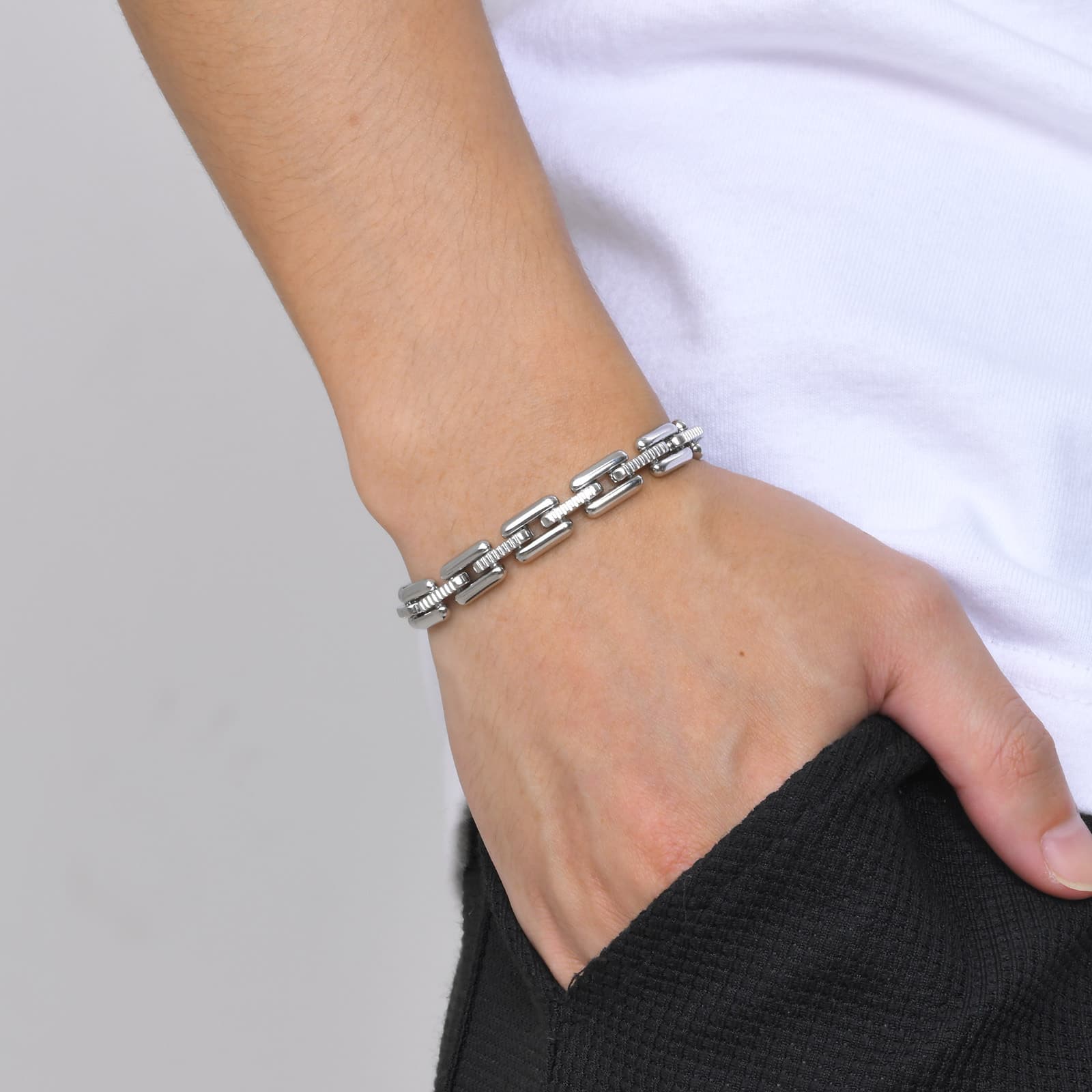 Men's Fashion Stainless Steel Handmade Chain Bracelet Spring Water Jewelry