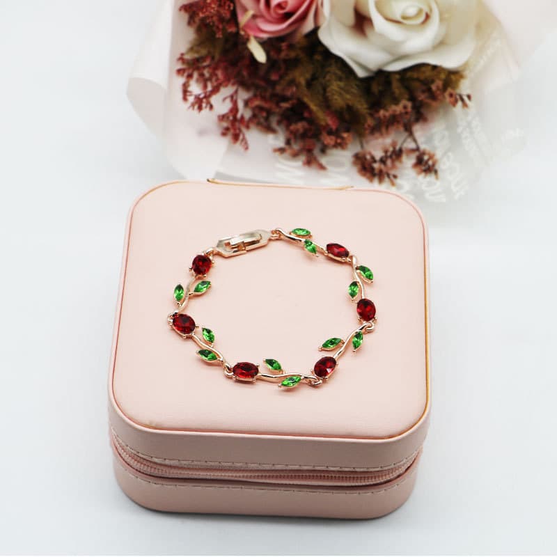 Tulip Six-Section Small Red Flowe Glass Cystal Diamond Bacelet Fo Gils Students Necklace Wholesale Fom