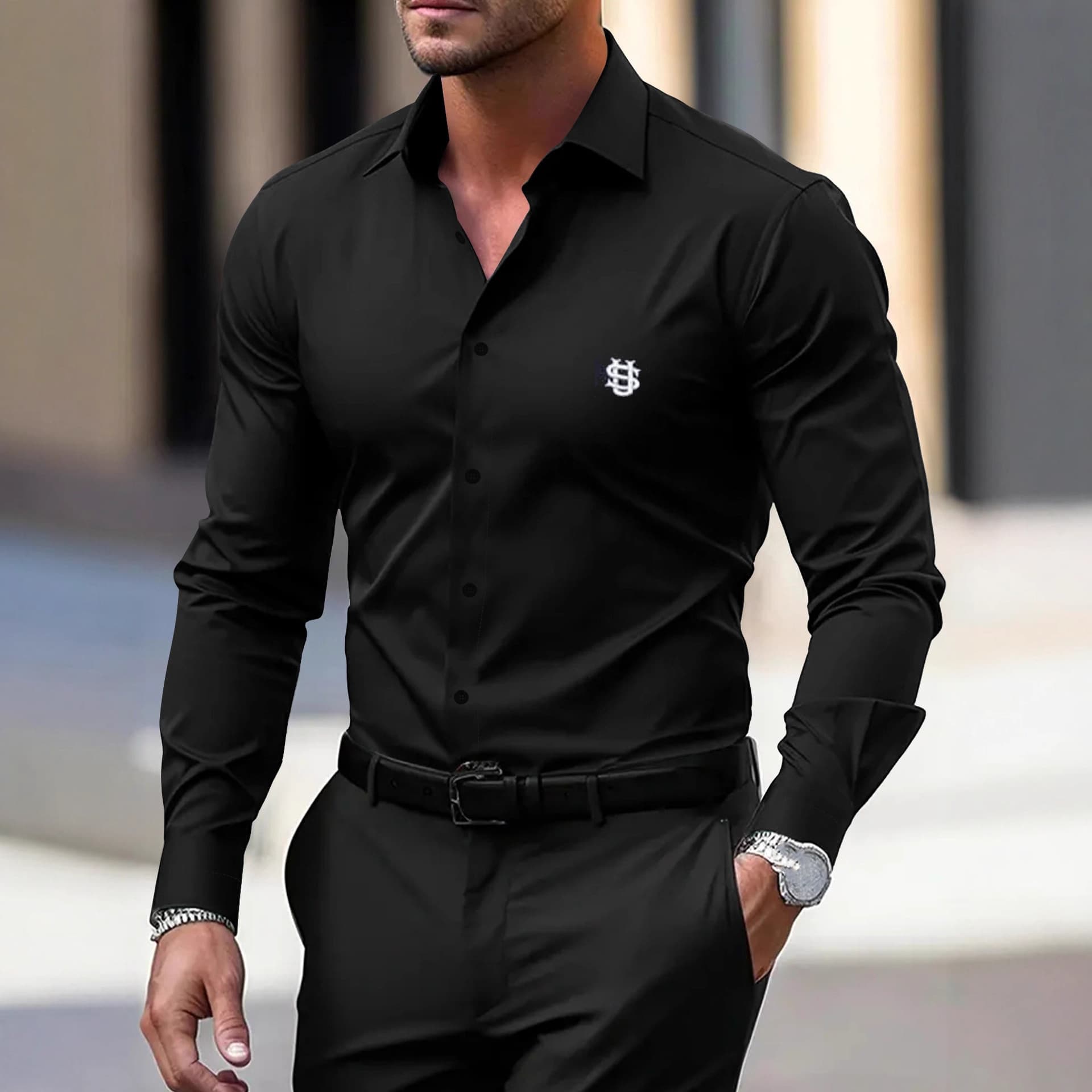 Printed Men's Shirt Men's Breathable Polyester Casual Shirt Professional Slim Fit Shirt Casual Versatile Long Sleeve
