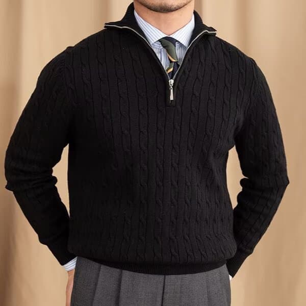 Men's Business Casual Knit Sweater – Slim Fit Pullover With Half-Zip Neck & Jacquard Detailing (S-XXXXL, Black/White) | Office-Ready & Street-Smart