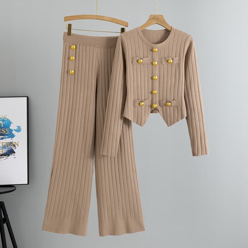 Women's Clothing Short Slim Sweater Suit Women's Fashion Knitted Sweater Pants Two Piece Suit