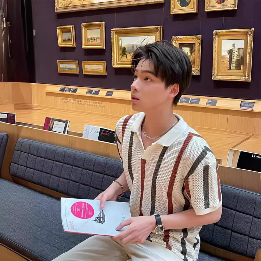 Men's Clothing Summer version of striped polo shirt men's slim hollow knitted short sleeved comfortable breathable cool top