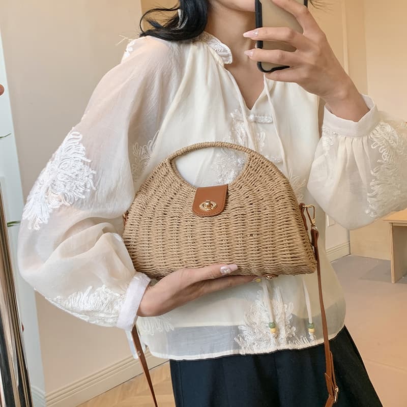 Large Capacity PU Handbag With Zipper Closure, Soft Fabric Lining, Multiple Pockets - Khaki & Beige