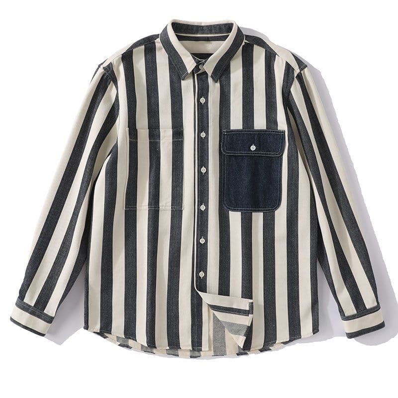 2023 Spring And Autumn Season New Colored Vertical Pattern Flip Collar For Men's High End Long Sleeved Striped Shirt