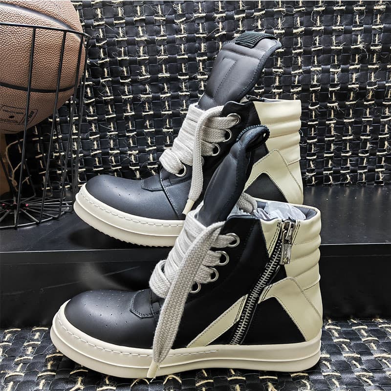 Guangzhou RO Trendy Short Boots Leather Inverted Triangle Casual Versatile Black And White Personalized Height