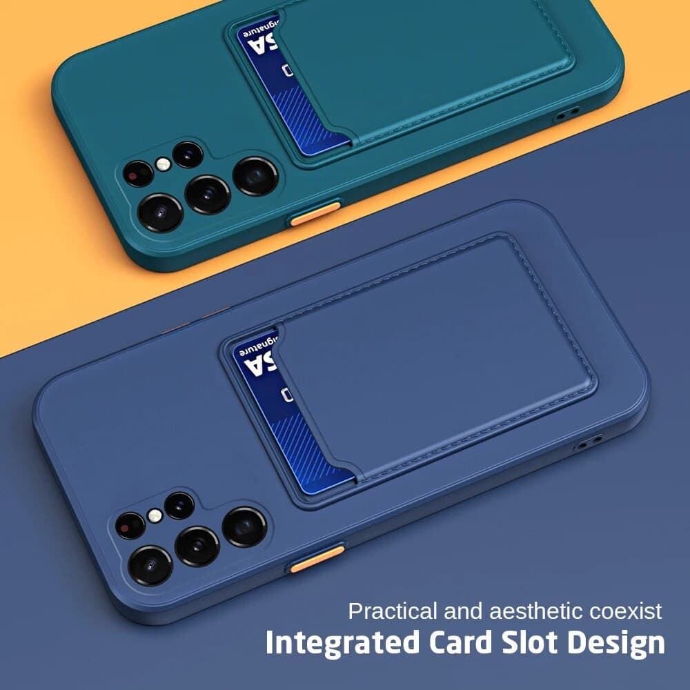 Candy Color Silicone Case For Samsung Galaxy S24 Ultra Card Slot Holder Phone Coque On SamsungS24 Plus S24Ultra S 24 5G