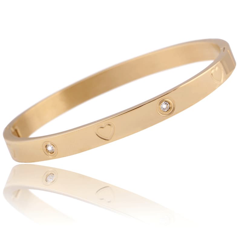 6MM Simple Fashion Titanium Three-Color Heart Inlaid Diamond Stainless Steel Bracelet For Women