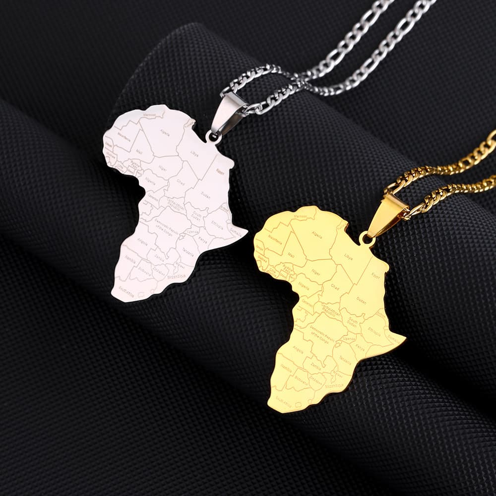 Titanium steel polished African Nigeria Ghana Somalia ethnic style African map country name pendant necklace