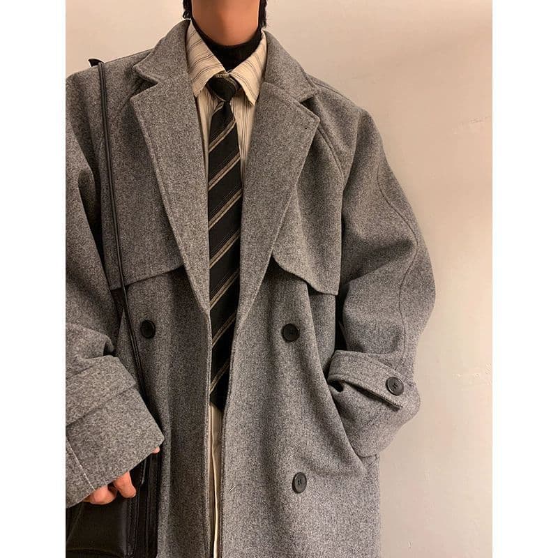American High Street Woolen Coat For Men, Medium To Long, Thick And High-End Men's Winter Coat, Couple's College Style